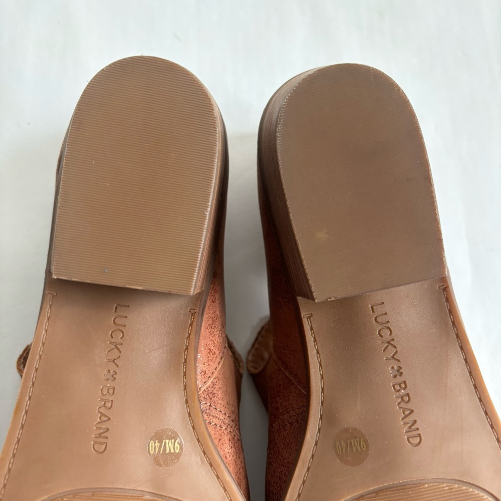 Lucky Brand Mahzan Loafer Slip On Leather Booties Toffee Color Brown Size 9 - Picture 13 of 17